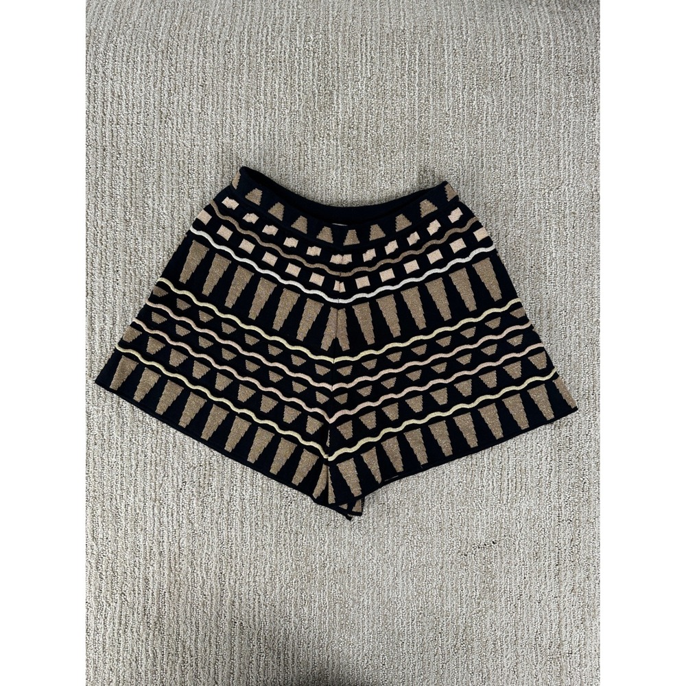 M Missoni Black Gold Metallic Geometric Knit Shorts Size 38 IT 2 US High Waist